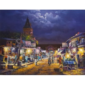 Hanif Shahzad, Empress Market - Karachi, 21 x 28 Inch, Oil on Canvas, Cityscape Painting, AC-HNS-070
